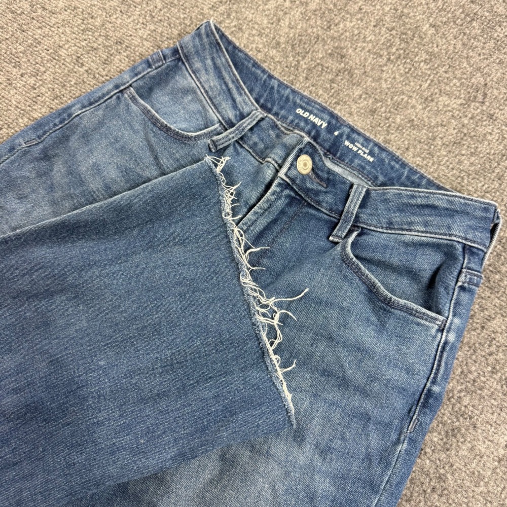 Old Navy Wow Flare Jeans 4 Blue High Rise Raw Hem Denim Womens